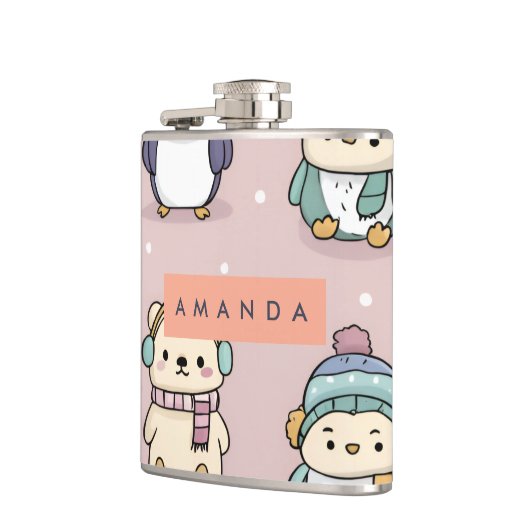 Personalisiertes Winterpinguin-Muster Flachmann (Links)