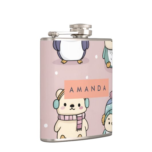 Personalisiertes Winterpinguin-Muster Flachmann (Rechts)