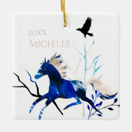 Personalisiertes Winterpony und Crow HorChristmas Keramikornament