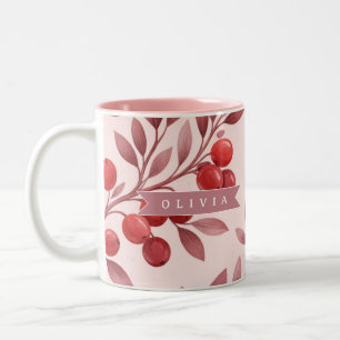 Personalisiertes Winterrotes Beeren-Botanik-Cottag Zweifarbige Tasse