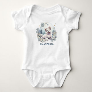 Personalisiertes Winterthema niedlicher Wolfshund  Baby Strampler