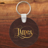 Personalisiertes Wirbles Script James Gold auf Lea Schlüsselanhänger (Vorderseite)