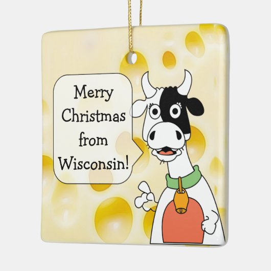 Personalisiertes Wisconsin Kuh und Käse Weihnachte Keramikornament (Links)
