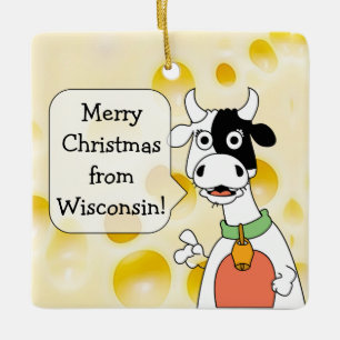 Personalisiertes Wisconsin Kuh und Käse Weihnachte Keramikornament