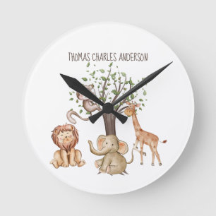 Personalisiertes Woodland Animals Kindergeschenk K Runde Wanduhr