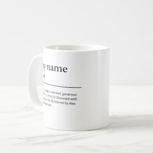 personalisiertes Wörterbuch für individuelle Name Kaffeetasse (Vorderseite Links)