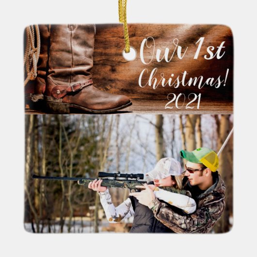 Personalisiertes XMAS-Ornament Cowboystiefel Keramikornament (Vorderseite)