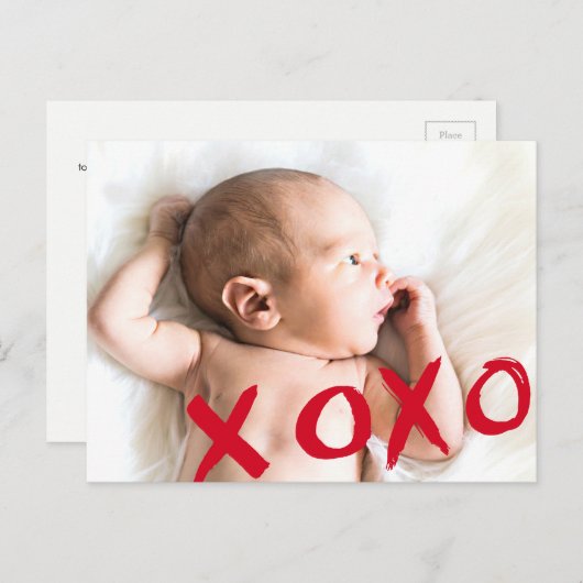 Personalisiertes XOXO Valentins Baby-Foto Ankündigungspostkarte (Vorne/Hinten)