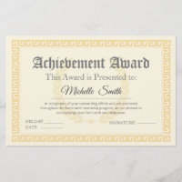 Personalisiertes Zertifikat für Elegance Achieveme