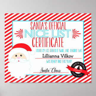Personalisiertes Zeugnis des Weihnachtsmannes Nizz Poster