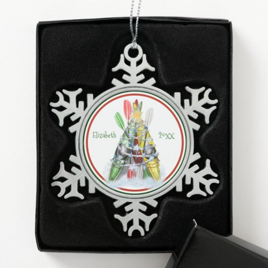 personalisiertes Zinnkayaking Weihnachtsschmuck Schneeflocken Zinn-Ornament (Box)