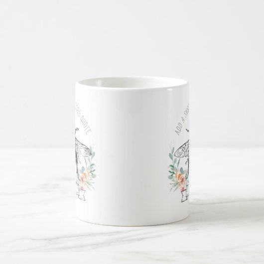 Personalisiertes Zitat künstlerische Blumenbiene u Kaffeetasse (Mittel)