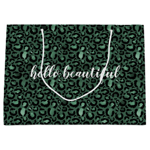 Personalisiertes Zitat von Emerald Green Leopard P Große Geschenktüte