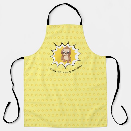 Personalisiertes Zitat | Yellow Polka Dot Sloth Schürze (Vorderseite)