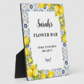 Personalisiertes Zitronen auf blauen Fliesen Blume Fotoplatte (Seite)