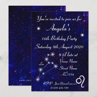 Personalisiertes Zodiac Leo Galaxy Party Einladung