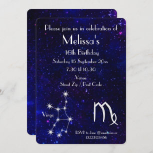 Personalisiertes Zodiac Virgo Galaxy Party Einladung