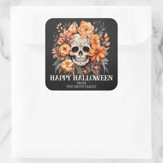Personalisiertes Zuckerschädel Halloween Quadratischer Aufkleber (Tasche)