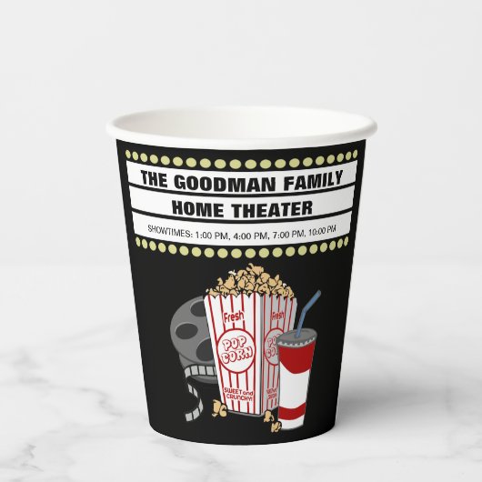 Personalisiertes Zuhause-Kino Pappbecher (Rückseite)