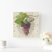 Personalisiertes Zuhause Rustikale Trauben auf Wei Quadratische Wanduhr (Zuhause)