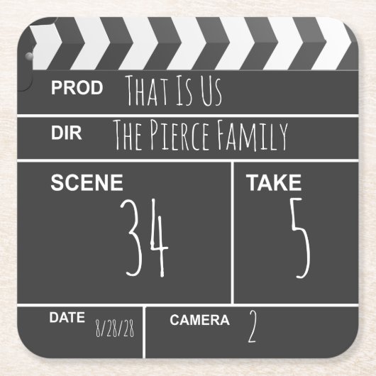 Personalisiertes Zuhause Theater Custom Movie Clap Rechteckiger Pappuntersetzer (Vorderseite)