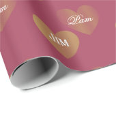Personalisiertes zweimal goldenes Herz, Burgund Geschenkpapier (Rolleneckpunkt)