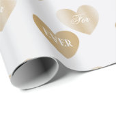 Personalisiertes, zweimaliges goldenes Herz, weiße Geschenkpapier (Rolleneckpunkt)