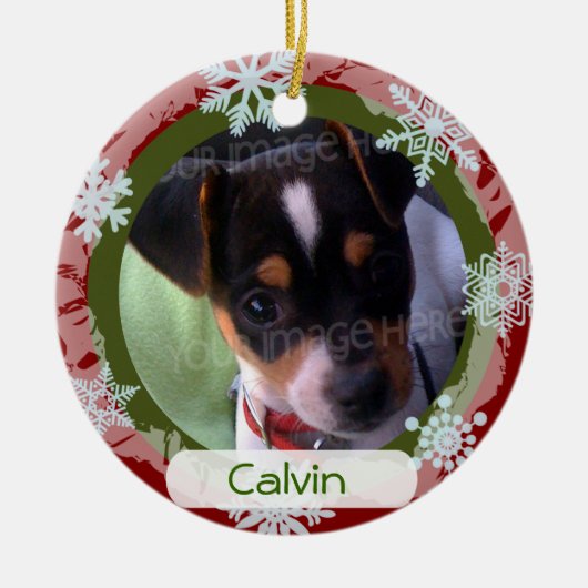 Personalisiertes zweiseitiges Foto, rot und grün Keramikornament (Vorne)