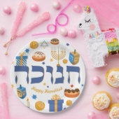Personaliz Hebrew Hanukkah Dreidel Menorah Donuts Pappteller (Party)