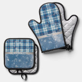 Personaliza Elegante Cuadriculado Azul  Ofenhandschuh & Topflappen-Set (Vorderseite/Rückseite)
