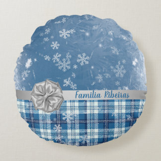 Personaliza Navidad Elegante Cuadriculado Azul Rundes Kissen