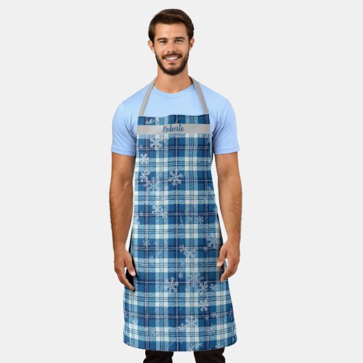 Personaliza Navidad Elegante Cuadriculado Azul Schürze (Getragen)