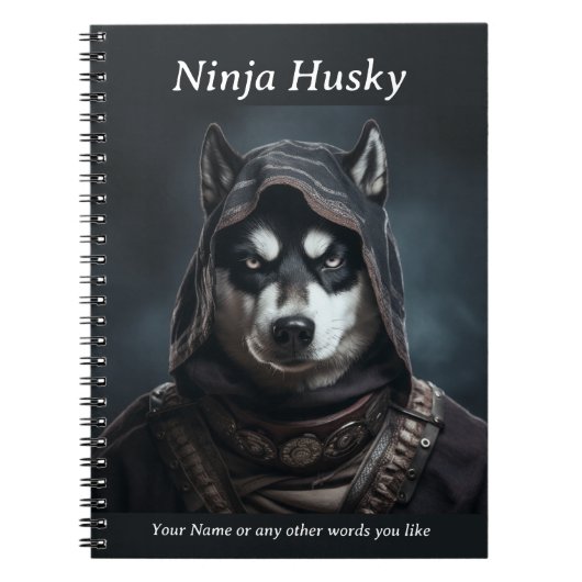 Personalizabl Ninja Dog Husky Notebook Black Notizblock (Vorderseite)