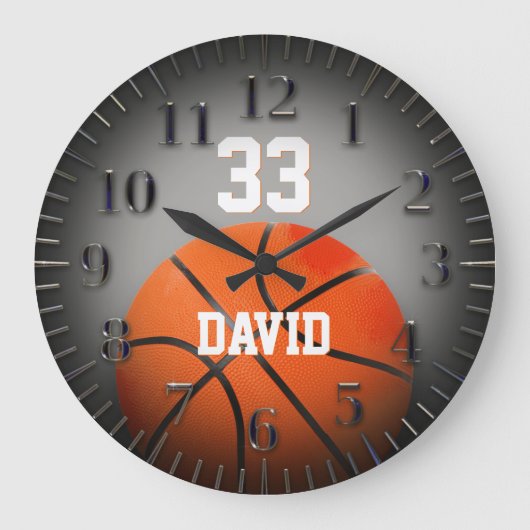 Personalizable Basketball | Player No Große Wanduhr (Vorderseite)