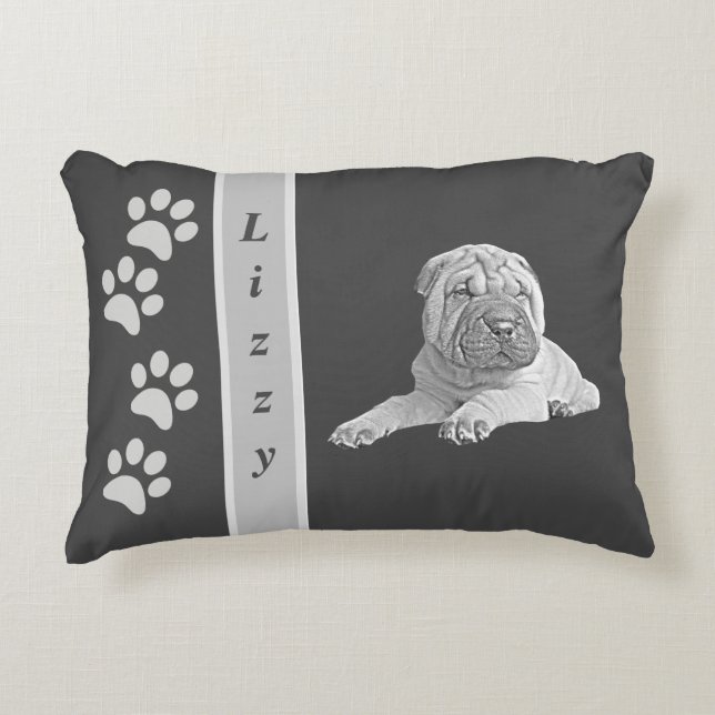 Personalizable BL/Wh Pencil Sharpei Accent Pillow Dekokissen (Vorderseite)