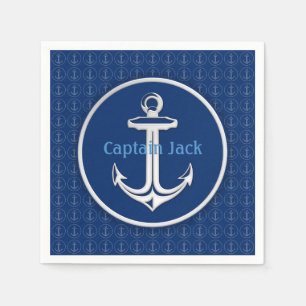 Personalizable blaues Muster Anker-  Serviette