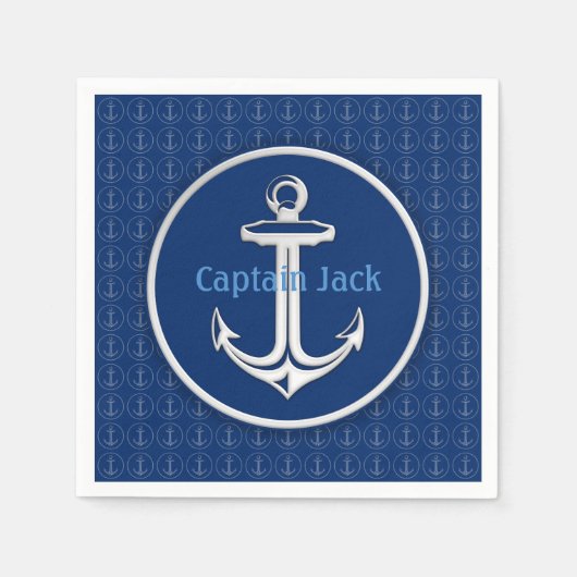 Personalizable Blue Anchor | Muster Serviette (Vorderseite)