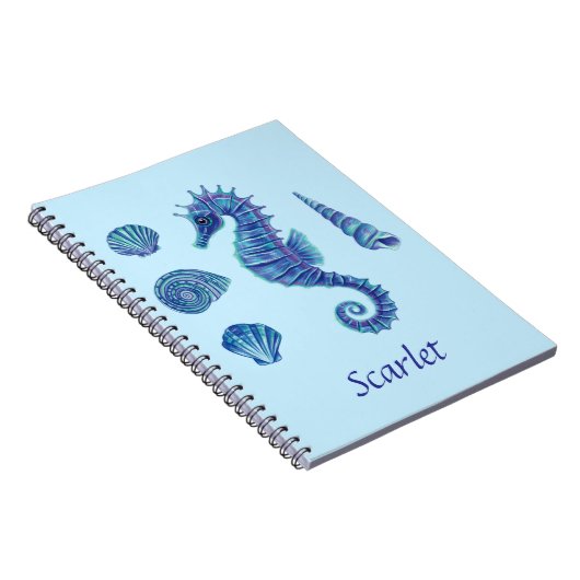 Personalizable Blue Seepferd & Seashells Notizblock (Rechte Seite)