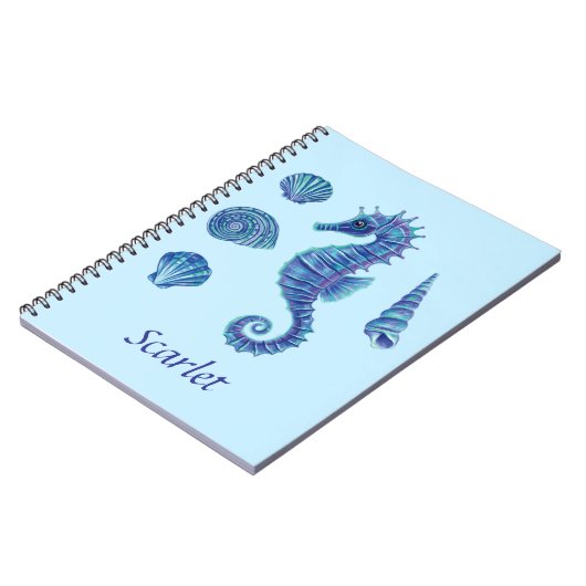Personalizable Blue Seepferd & Seashells Notizblock (Linke Seite)