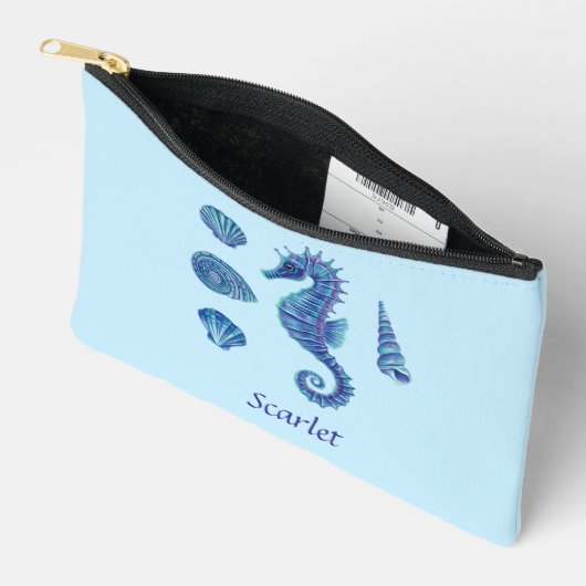 Personalizable Blue Seepferd & Seashells Zubehörtasche (Offen)