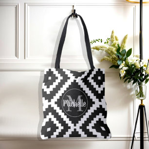 Personalizable ethnisches schwarzes Monogramm Tasche