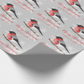 Personalizable Eurasian Bullfinch Frohe Weihnachte Geschenkpapier (Ecke)