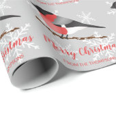 Personalizable Eurasian Bullfinch Frohe Weihnachte Geschenkpapier (Rolleneckpunkt)
