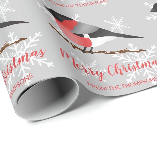 Personalizable Eurasian Bullfinch Frohe Weihnachte Geschenkpapier (Rolleneckpunkt)