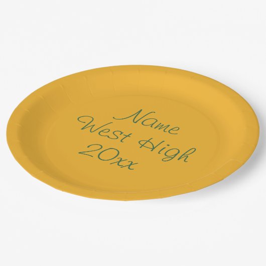 Personalizable Green Gold Class of 2025 Abschluss Pappteller (Schrägansicht)