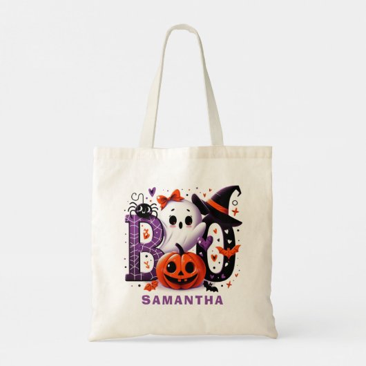 Personalizable Halloween Boo Niedlich Ghost Pumpki Tragetasche (Rückseite)