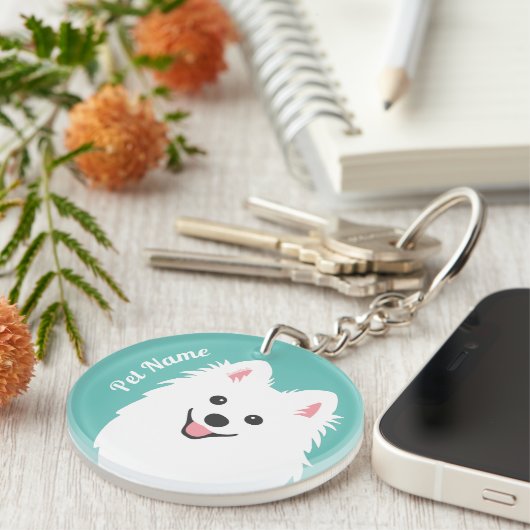 Personalizable Neugieriger japanischer Spitzhund Schlüsselanhänger (Vorderseite rechts)