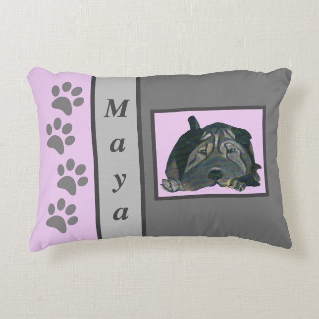 Personalizable Pastel Black Shar Pei Pillow Dekokissen (Vorderseite)