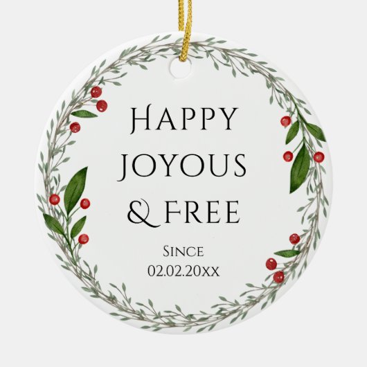 Personalizable Sobriety Datum Klassische Weihnacht Keramik Ornament (Vorne)