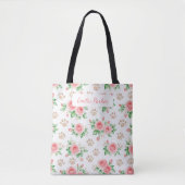 Personalizable Watercolor Rose and Paw Print Tote  Tasche (Vorderseite)